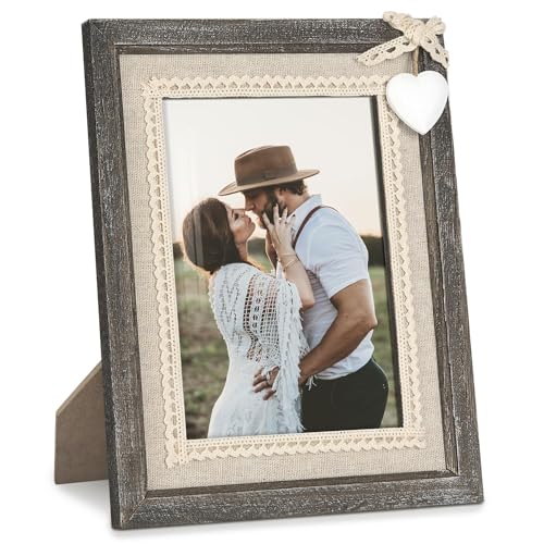 Afuly 13x18 Bilderrahmen Holz Vintage Braun Rustikal Shabby Massivholz Fotorahmen mit Weiß Herz Deko Hochzeit Frauen Freund Oma Mama Famile Love Weihnachten Wedding Geburtstag Geschenk von Afuly