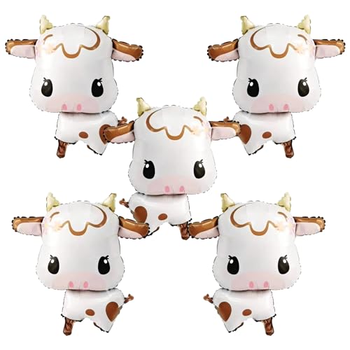 5Pcs Cow Balloons,30 Inch Cow Shape Mylar Foil Balloon For Baby Shower Cowgirl Farm Animal Party Decorations von Afuntuo