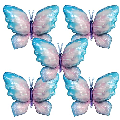 5pcs 40inch blau Schmetterling Ballons für Schmetterling Themed Party Geschlecht Reveal Hochzeit Geburtstag Baby Dusche Party Dekoration Boy Girl Birthday Balloons von Afuntuo