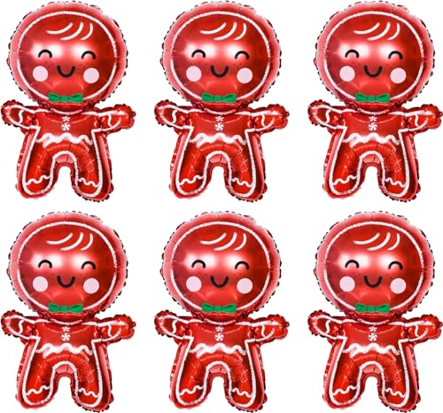 6Pcs Big Merry Christmas Lebkuchen Ballons,Rosa Wange Lebkuchen Mann Lebkuchen Mann für Weihnachten Weihnachten Party Dekorationen 2024 Luftballon-Zahlen von Afuntuo