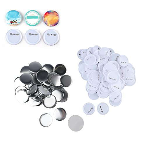 100 Set Round Taste Maker Supplies Kit, 2,3 -Zoll -Blechplastikstift -Pin -Button -Teile für Metallic DIY Abzeichen Drücken Sie Handwerksprojekte persönlicher Gebrauch von Agatige