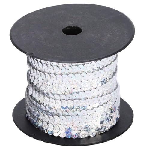 100 Yard Paillettenbesatz Applikation, Silber Elastische Pailletten Flache Glitter Stretch Bling Paillette Paillettenband Stoff Ribbon Applique Trim Spitzenband für Kleid verschönern, Stirnband von Agatige