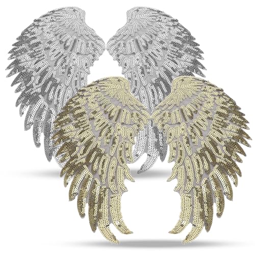 2 Paar Paillettenflügel-Set, selbstklebende Aufkleber, Paillettenaufnäher, große Engelsflügel, Paillettenaufnäher, Aufnäher, bestickte Flügelaufnäher für Kleidung, Jacken, Jeans Kleid Rock, 32 x 14 cm 2 Paar Paillettenflügel-Set, selbstklebende Aufkleber, Paillettenaufnäher, große Engelsflügel, Paillettenaufnäher, Aufnäher, bestickte Flügelaufnäher für Kleidung, Jacken, Jeans Kleid Rock, 32 x 14 cm von Agatige
