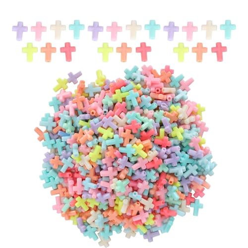 AcrylKreuzperlen, bunte Kreuz-Anhänger, AcrylPerlen Bunte Abstandshalter, 500 Stück Kreuzperlen, Mischfarben Perlen Chunky Spacer Perlen für Armband, Ohrring Schmuckherstellung von Agatige