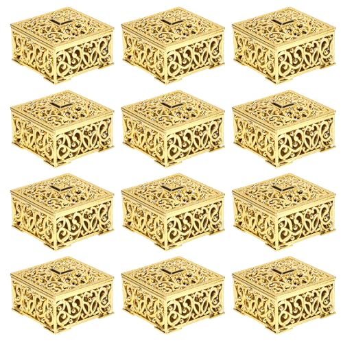 Agatige 12 Stück Hochzeitsparty-Geschenkboxen, Kunststoff, quadratisch, hohl, Süßigkeitenbox, Hochzeitsparty-Geschenkboxen, Schokoladenkekse, Geschenkbox für Hochzeit, Brautparty, Geburtstag (Gold) von Agatige