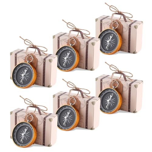 kleine geschenkbox, Gastgeschenkbox Für Hochzeiten, 20 Stück Mini Koffer Gastgeschenke Hochzeitsbox, Vintage Kraftpapier Geschenkbox mit Kompass, Anhängeschildchen und Leinenschnur von Agatige