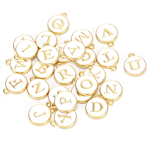 Agatige 26 Stück Charms für die Schmuckherstellung, Buchstaben-Charms, weißes tropfendes Öl, Legierungsanhänger für DIY-Armbänder, Halsketten, Schmuckherstellung, Basteln von Agatige