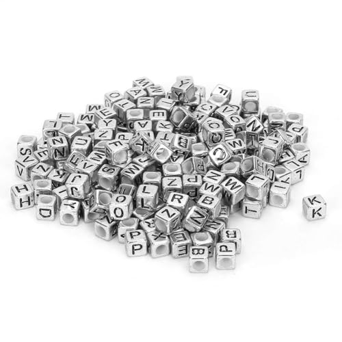 Agatige 500PCS Quadratische Acrylperlen, Alphabet Buchstaben Perlen Quadratische Charms DIY Handgemachte Perlen Zubehör für Schmuckherstellung DIY Armbänder Halsketten(Silber) von Agatige