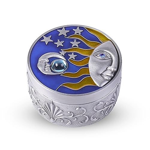 Agatige Runde Schmuckschatulle, Legierung Vintage Stern-Mond-Muster mit Deckel Mini-Aufbewahrungsbox für Ringe, Halsketten, Ohrringe(Zinnfarbe) von Agatige