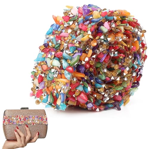 Agatige 1 m Strassband Selbstklebend, Steine ​​Zierband, Diamantband selbstklebend, Strassband Aus Glas Bänder, 3,5 cm Farbe DIY glänzendes buntes Stein-Zierband Dekorationszubehör für DIY Hochzeit von Agatige