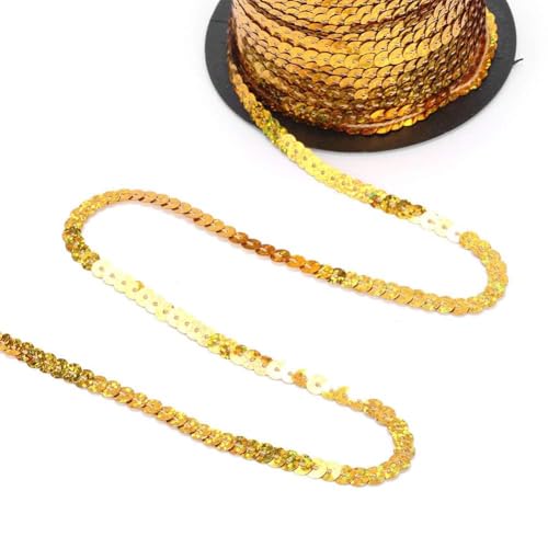 Pailletten Bänder, Elastische Pailletten Trim, Flache Glitter Pailletten Trim, Paillettenbesatz, 6 mm, 100 Yard Lasergold Paillettenschnur, dekoratives Zubehör für Stoffschuhe, Kunststoffharz von Agatige