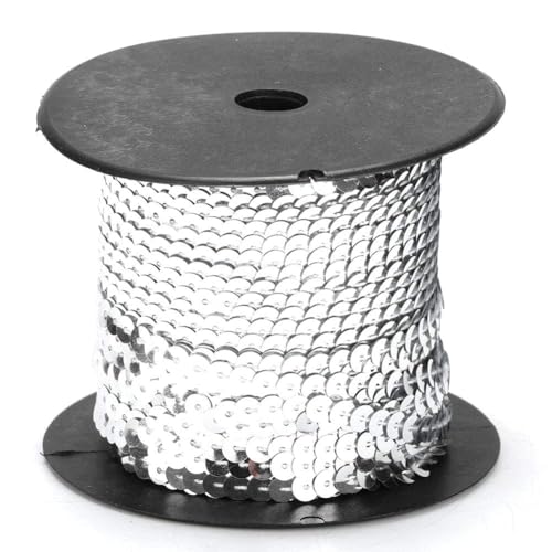 Paillettenborte PaillettenBand, Pailletten Bänder, Elastische Pailletten Trim, Flache Glitter Pailletten Trim, Paillettenbesatz, 6 mm, 100 Yard Silber Paillettenschnur, dekoratives Zubehör von Agatige