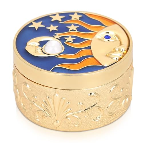 Runde Schmuckschatulle Fall, Vintage Star Moon Muster Trinket Aufbewahrungsbox Organizer mit Deckel Craft Geschenk Home Decoration Ornament(Gold) von Agatige