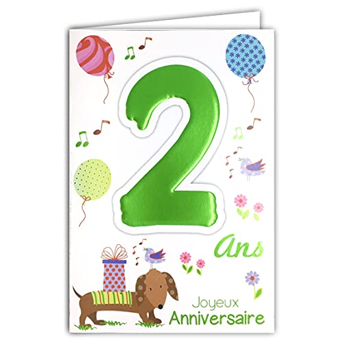 Age Mv 69-2002 Glückwunschkarte zum Geburtstag, 2 Jahre, Kinder, Jungen, Mädchen, Motiv Hund, Luftballons, Vögel von Afie