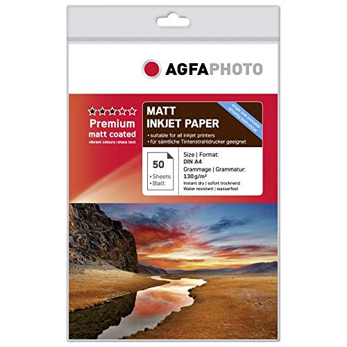 AgfaPhoto AP13050A4M Photopapier, A4, matt beschichtet, 130 g/m², 50 Seiten Inkjetpapier, Premiumqualität von AgfaPhoto