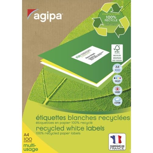 1800 Etiketten Recyclingpapier, Format 63,5 x 46,6 mm (100 Blatt A4/CDT) von Agipa