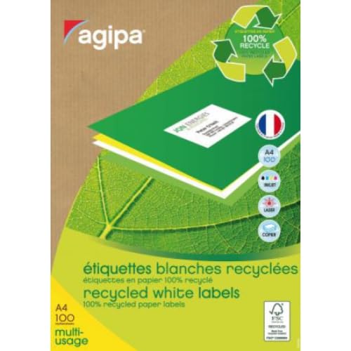 AGIPA 102648 Etiketten, recycelt, weiß, 99,1 x 67,7 mm, abgerundete Ecken, Druck: Tintenstrahl, Laser und Kopierer, 800 Stück von Agipa