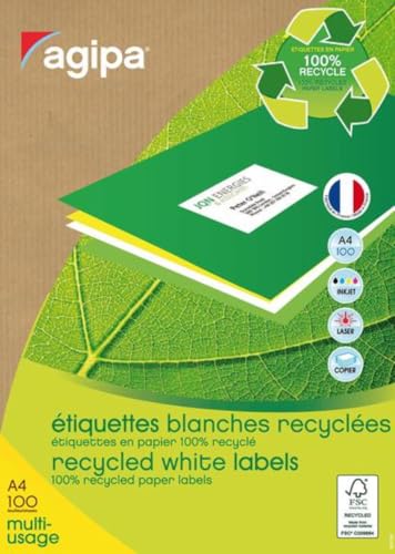 AGIPA 102651 – Box mit 100 Etiketten, weiß, recycelt, 199,6 x 289,1 mm, abgerundete Ecken, Druck: Tintenstrahl, Laser und Kopierer. AGIPA 102651 – Box mit 100 Etiketten, weiß, recycelt, 199,6 x 289,1 mm, abgerundete Ecken, Druck: Tintenstrahl, Laser und Kopierer. von Agipa