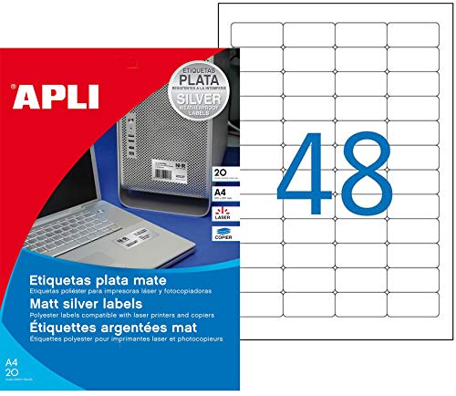 agipa 10066 Typenschild-Etiketten, 45,7 x 21,2 mm, silber von APLI