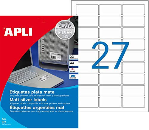 agipa 10070 Typenschild-Etiketten, 63,5 x 29,6 mm, silber von APLI