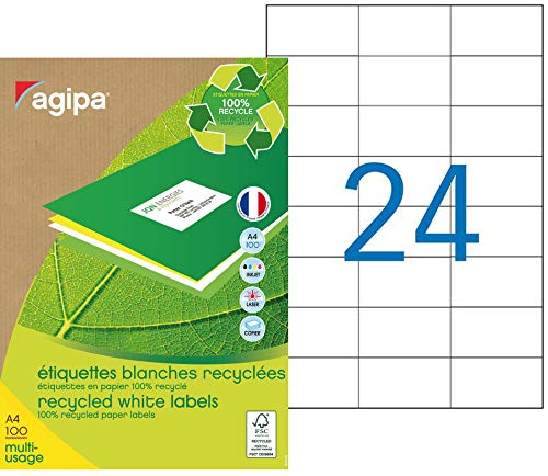agipa 101187 Recycling Vielzweck-Etiketten, 70 x 37 mm, weiß von Agipa