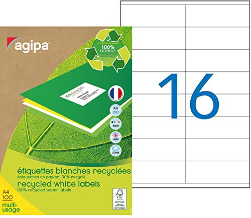 agipa 101189 Recycling Vielzweck-Etiketten, 105 x 35 mm, weiß von agipa