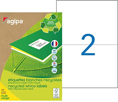 agipa 101194 Recycling Vielzweck-Etiketten, 210 x 148,5 mm, weiß von APLI