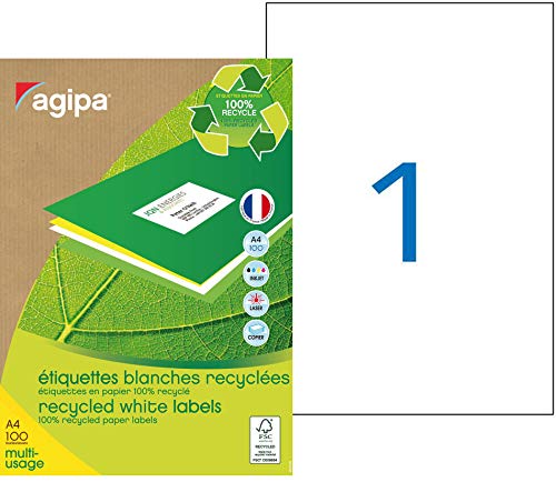 agipa 101195 Recycling Vielzweck-Etiketten, 210 x 297 mm, weiß von agipa