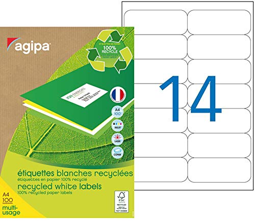agipa 101196 Recycling Vielzweck-Etiketten, 99,1 x 38,1 mm, weiß von Agipa