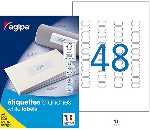 agipa 102162 Set 4800 Etiketten DIN A4 Multi Gebrauch Abgerundete 22 x 12,7 mm weiß von Agipa
