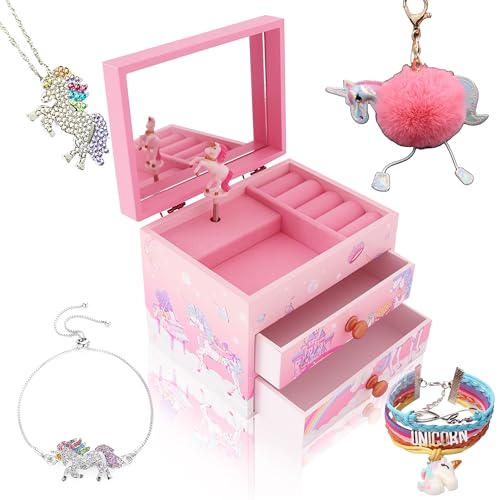 Agitation Einhorn-Prinzessinnen-Schmuckschatulle aus Holz – Einhorn-Geschenke für Mädchen (A-Pink Unicorn8) von Agitation