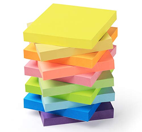 Agoer 10 Stück Haftnotizen 76x76mm, Super Sticky Notes selbstklebende Haftnotizzettel Sticky Notes Klebezettel bunt zettel farbig Notizblöcke für Büro Haus, 1000 Blatt insgesamt, 10 Farben von Agoer