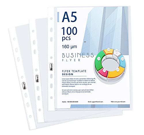 100 Stück glasklar Prospekthüllen DIN-A5, Extra Stark 80µ PP-Kunststoff Prospekthüllen Sammel-Taschen zum Schutz von Papier, Akten & Dokumenten von Agoer