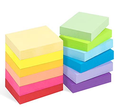 12 Stück Farbige Haftnotizen - 50 x 38mm Sticky Notes, Selbstklebende Haftnotizzettel Klebezettel bunt zettel farbig Notizblöcke für Büro Haus, 1200 Blatt insgesamt, 12 Farben von Agoer