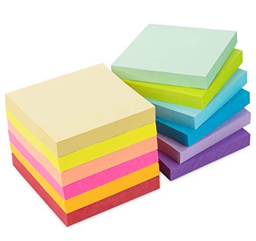 12 Stück Haftnotizen 76x76mm Super Sticky Notes selbstklebende Haftnotizzettel Sticky Notes Klebezettel bunt zettel farbig Notizblöcke für Büro Haus, 1200 Blatt insgesamt, 12 Farben von Agoer