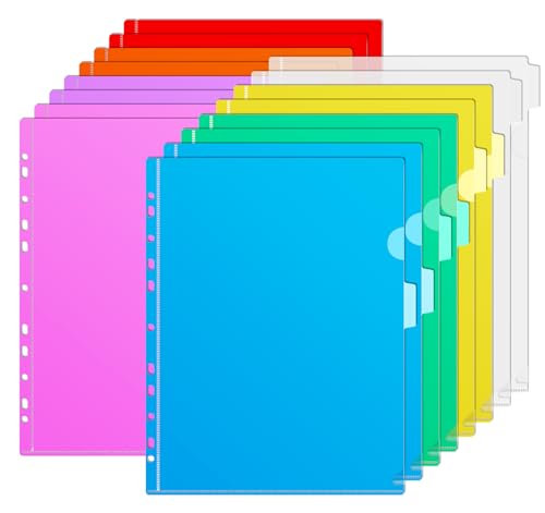 16 Stück Aktenhüllen A4 Seitlich Offen mit Bunter Index,Sichthüllen A4 zum Abheften Bunt mit 11 Lochrand 8 Farben Kunststoff-Hüllen Klarsichtfolien Datei Papier Cover für Büro Schule Arbeit Bericht von Agoer