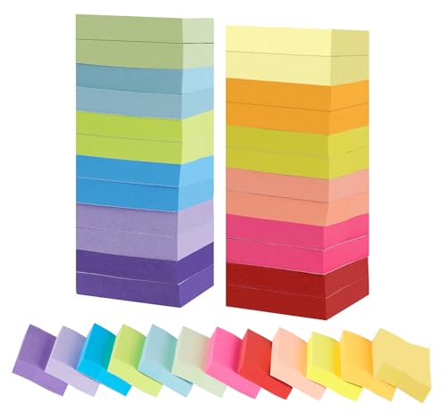 24 Stück Farbige Haftnotizen - 50 x 38mm Sticky Notes, Selbstklebende Haftnotizzettel Klebezettel bunt zettel farbig Notizblöcke für Büro Haus, 2400 Blatt insgesamt (12 Farbe) von Agoer