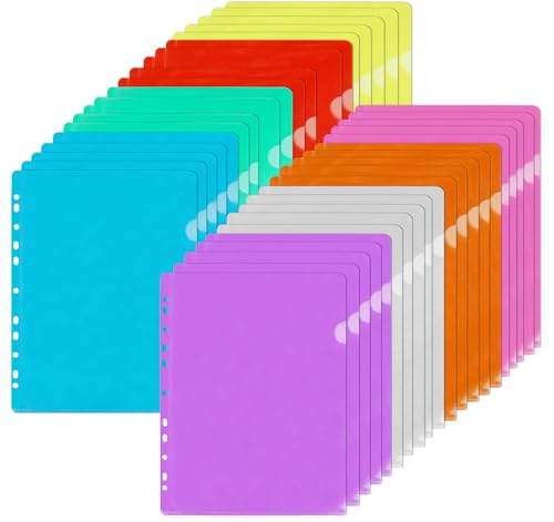 40 PCS Aktenhüllen A4 Seitlich Offen, Sichthüllen A4 zum Abheften Bunt mit 11 Lochrand 8 Farben Klarsichthüllen zur Aufbewahrung von Papier für Büro Schule von Agoer