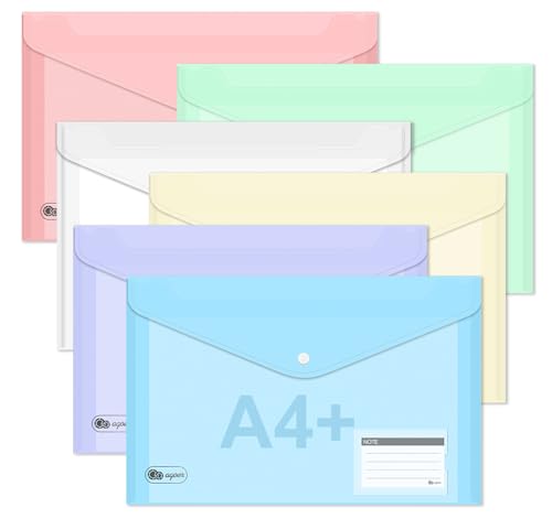 12PCS Dokumententasche A4 Druckknopf, 6 Farben Dokumentenmappe A4 zum Abheften,Plastikmappe a4 mit Druckknopf Transparent Kunststoffhüllen Dokumentenhüllen Bunt für Schule, Zuhause, Arbeit, Büro von Agoer