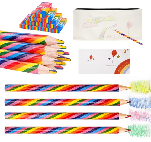 Agoer 22 Stück Regenbogenstift Set, 4 in 1 Farben Buntstifte Kinder - 10 Radiergummi Kinder+ 1 Grußkarte und 1 DIY Federtasche, Mitgebsel für Mitgebsel Kindergeburtstag Junge Mädchen Agoer 22 Stück Regenbogenstift Set, 4 in 1 Farben Buntstifte Kinder - 10 Radiergummi Kinder+ 1 Grußkarte und 1 DIY Federtasche, Mitgebsel für Mitgebsel Kindergeburtstag Junge Mädchen von Agoer