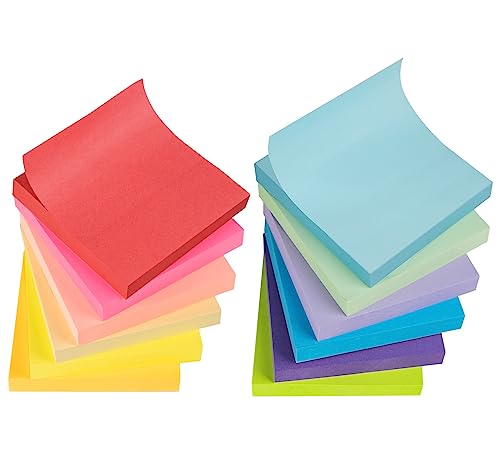 Agoer 2400 Stück Haftnotizen Klebezettel, 76x76mm - Haftnotizzettel Bunt Sticky Notes Klein Hervorheben von Seiten, Selbstklebende Notizblöcke für Büro Haus (12 Farben) von Agoer