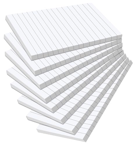 Agoer 400 Stück Haftnotizen Weiß, Selbstklebende Klebezettel 100x150mm, Sticky Notes Groß Linierte Haftnotizzettel zum Markieren von Seiten für Büro, Studie, Hause - 8 Packung/400Blatt von Agoer