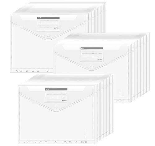 Agoer 42 Stück Dokumententasche A4, Breitere Größen Dokumentenmappe zum Abheften, Sichttasche Transparent Sammelmappen für Dokumente Organisieren Mit Druckknopf und Etikettentasche von Agoer