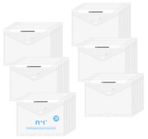 Agoer 48 Stück A4 Dokumentenmappe zum Abheften [Breite Größe] Dokumententasche Mappen Ordnersystem mit 11 Löchern,Druckknopf und Etikettentaschen,Wasserdicht Sammelmappen Sichttasche für Dokumente von Agoer