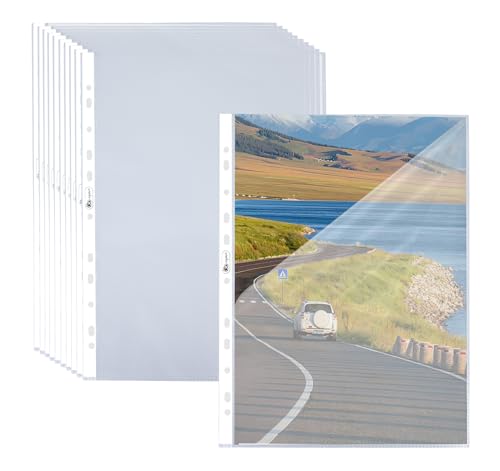 50er Prospekthüllen A4+ Seitlich Offen,160µ Extra Stark Klarsichthüllen A4 Glasklar Folien zum Abheften Glassichtshüllen mit Lochung Klarsichtfolien Zur Aufbewahrung für Papier, Fotos, Dokumenten von Agoer
