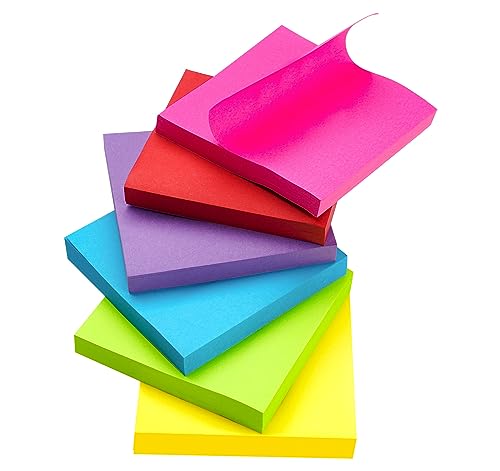 Agoer 600 Stück Haftnotizen 76x76mm, Notizzettel Bunt Selbstklebende Klebezettel, Sticky Notes zum Markieren von Seiten für Büro, Studie, Hause (6 Farbe) von Agoer