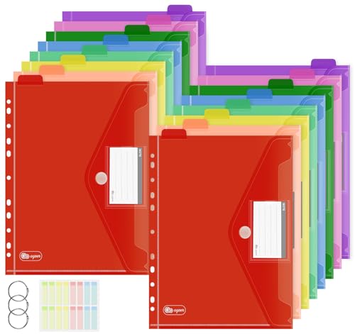 Agoer A4 Dokumententasche mit Index,16er [Seitlich Offen] Dokumentenmappe A4 zum Abheften,8 Bunt Fächermappe mit 11 Lochrand,Klettverschluss,Etikettentasche,Sammelmappe für Büro Schule Arbeit Bericht von Agoer