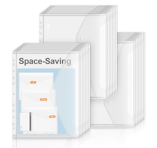 Agoer Dokumententasche A4 zum Abheften 24 Pack [PLATZSPAREND] Dokumentenmappe mit 3-Position Druckknopf, Transparent Din A4 Mappe für Dokumente Organisieren, Dokumenten A4 Tasche für Schule, Büro von Agoer