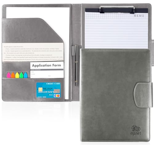 Agoer Klemmbrett A4 Schreibmappe Klemmbrettmappe PU-Leder, Konferenzmappe DIN-A4 mit Magnetverschluss, Schreibbrett Klemmbrettmappe inklusive A4 Notizblock Dokumentenfächern und Stift - Elefantengrau Agoer Klemmbrett A4 Schreibmappe Klemmbrettmappe PU-Leder, Konferenzmappe DIN-A4 mit Magnetverschluss, Schreibbrett Klemmbrettmappe inklusive A4 Notizblock Dokumentenfächern und Stift - Elefantengrau von Agoer