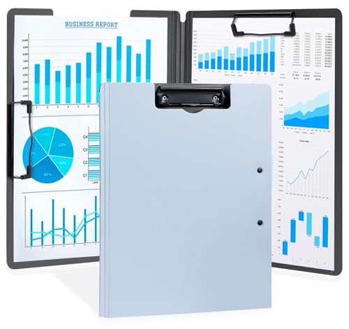 Agoer Klemmbrett DIN A4, Faltbar Klemmbrettmappe A4 - Beidseitige Verwendung Clipboard A4 Ordner, Leichten Klemmbretter mit Stifthalter für Schule/Industrie/Büro/Arzt (Grau) von Agoer